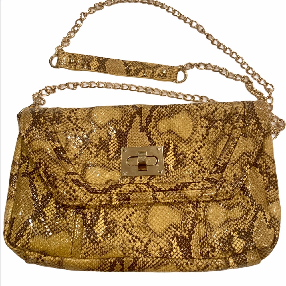Steve by Steve Madden Brown and Yellow Python Snake Print Crossbody Purse